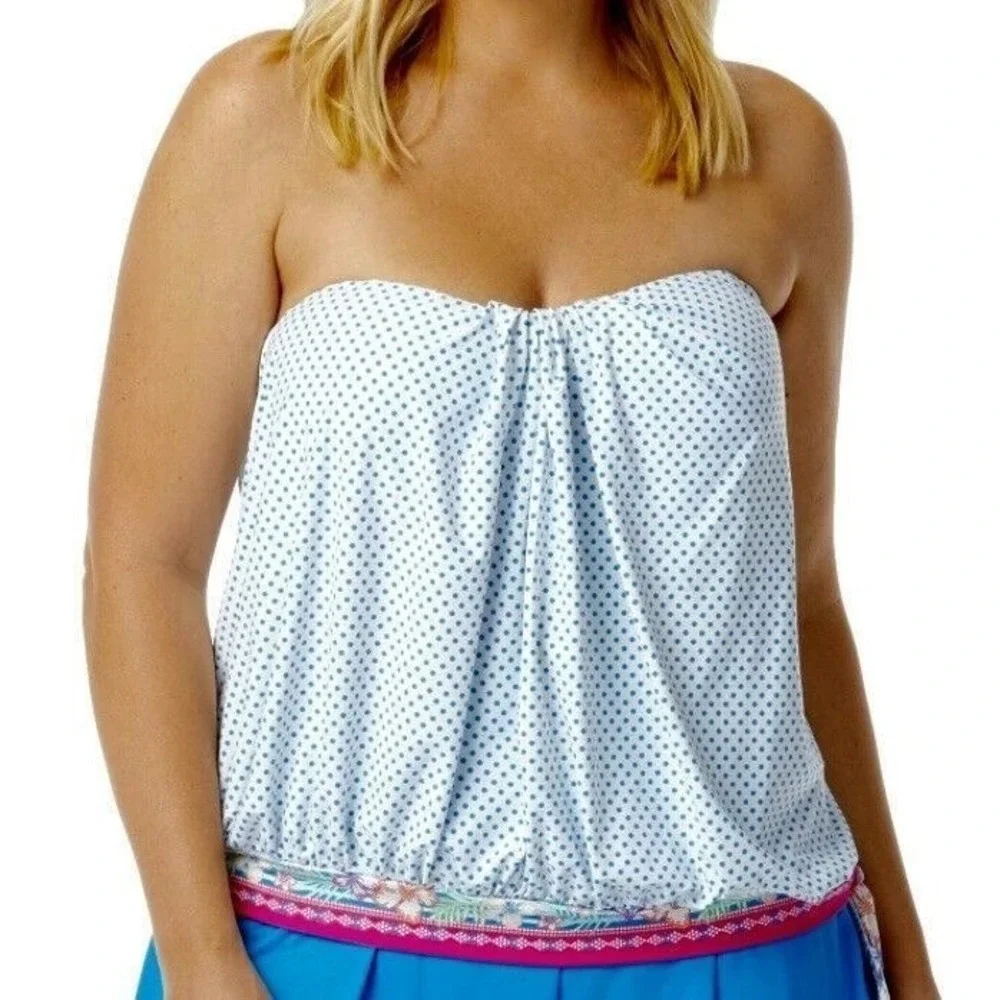 NWT Coco Reef 36DD Playa Dot Grace Blouson White Blue Tankini Swim Top 130383 - Picture 4 of 6